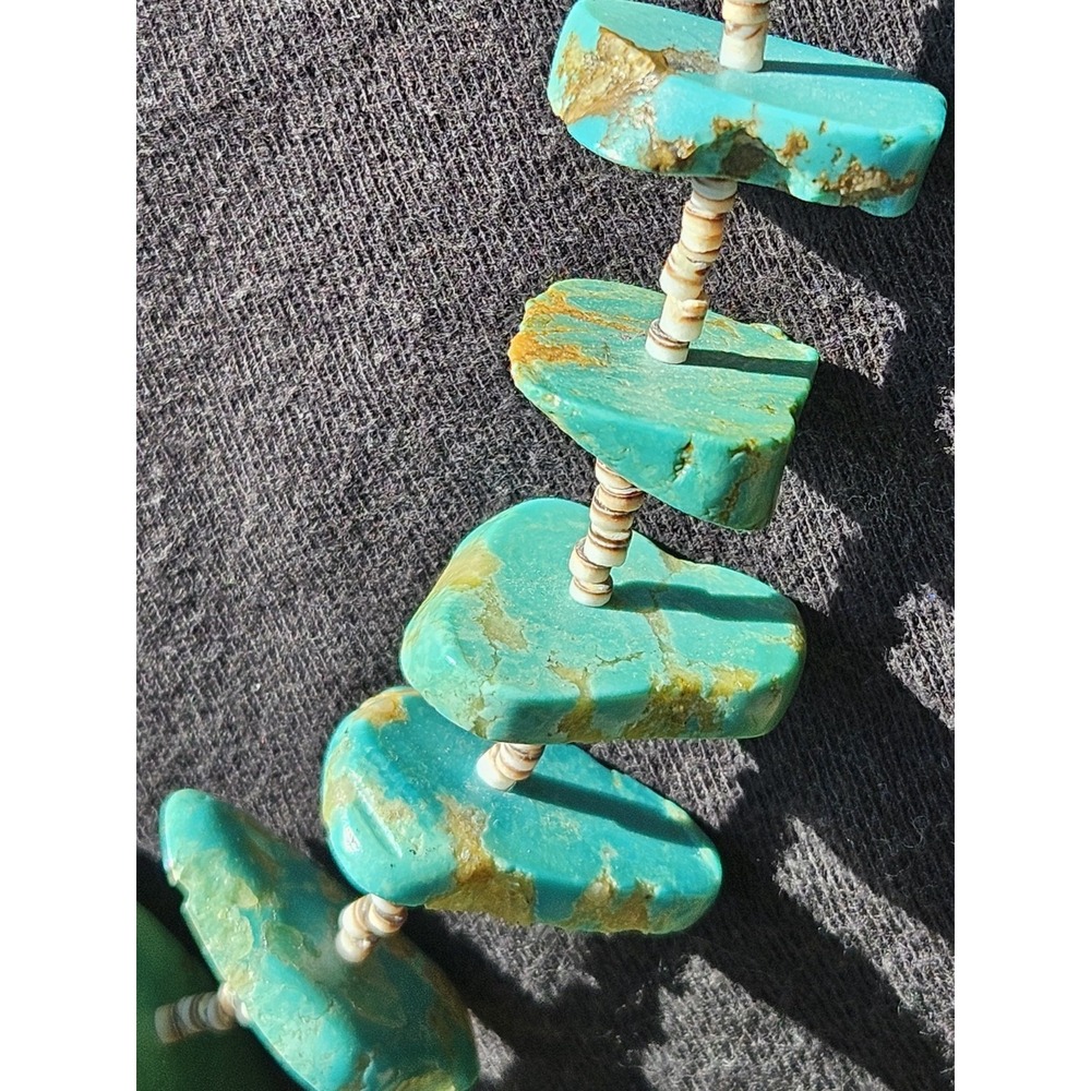 Santo Domingo Heishi Necklace Sterling Graduating Royston Turquoise Nugget 30" - Picture 5 of 16